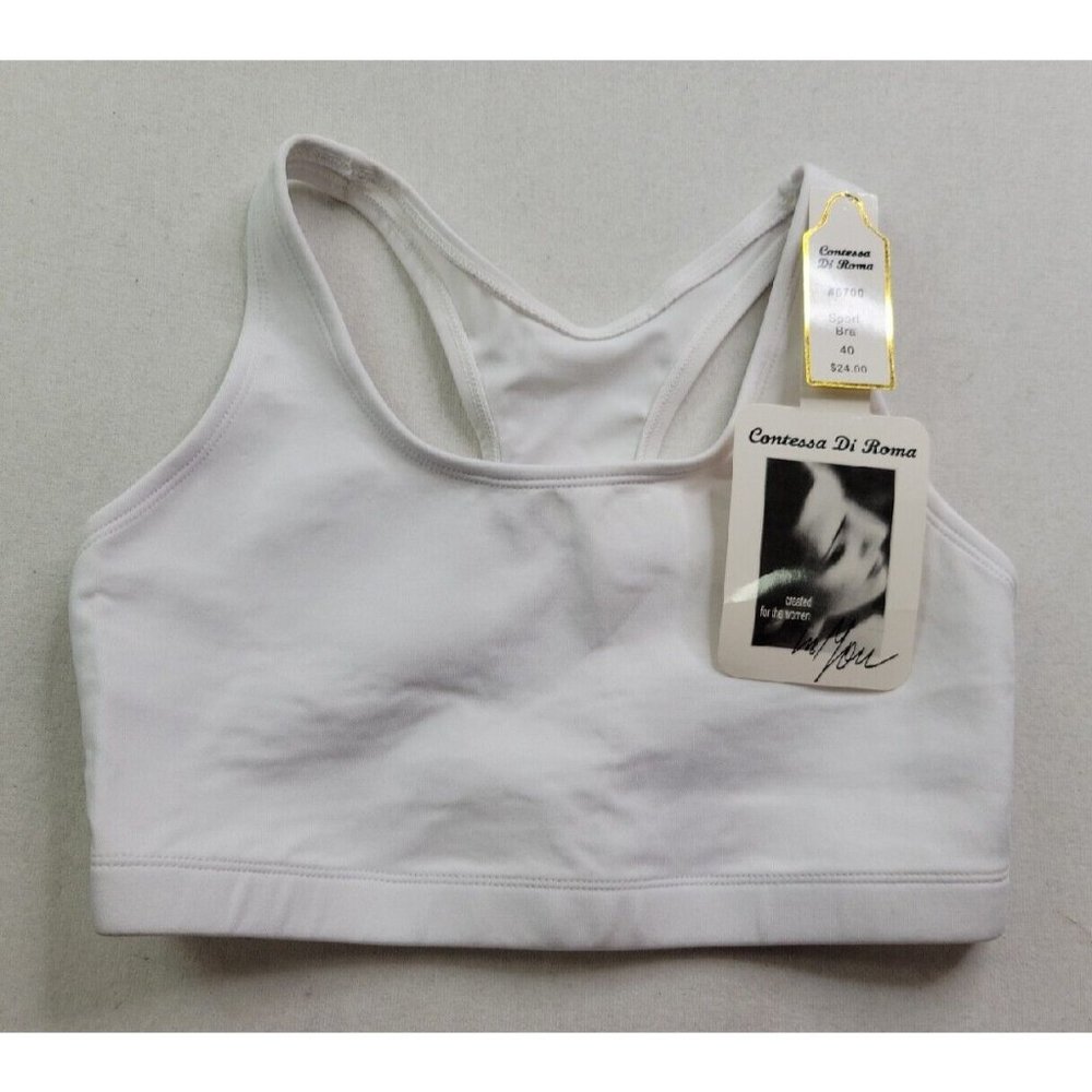 NEW Contessa Di Roma Women's 34B White Jersey Sports Bra Wireless Wide Straps